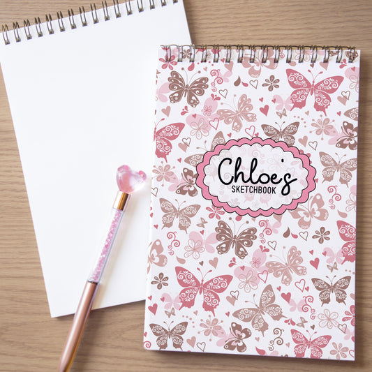 Personalized Kids Sketchbook - Custom Drawing Pad With Name | Butterfly Art Pad