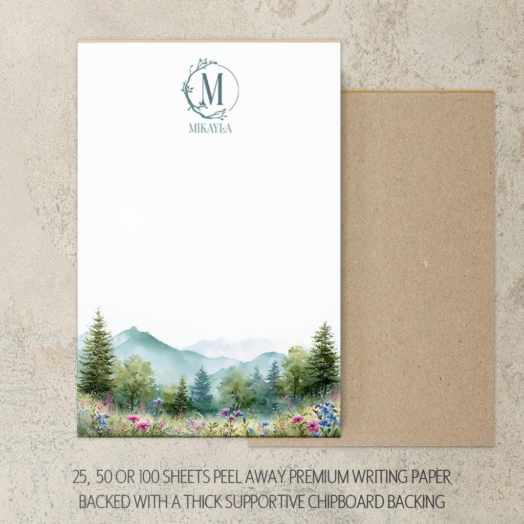 Personalized Monogram Notepad – Custom Forest Wildflower Stationery with Initial