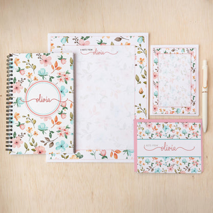 Personalized Stationery Set - Floral Notepads & Wildflower Notebook With Pen