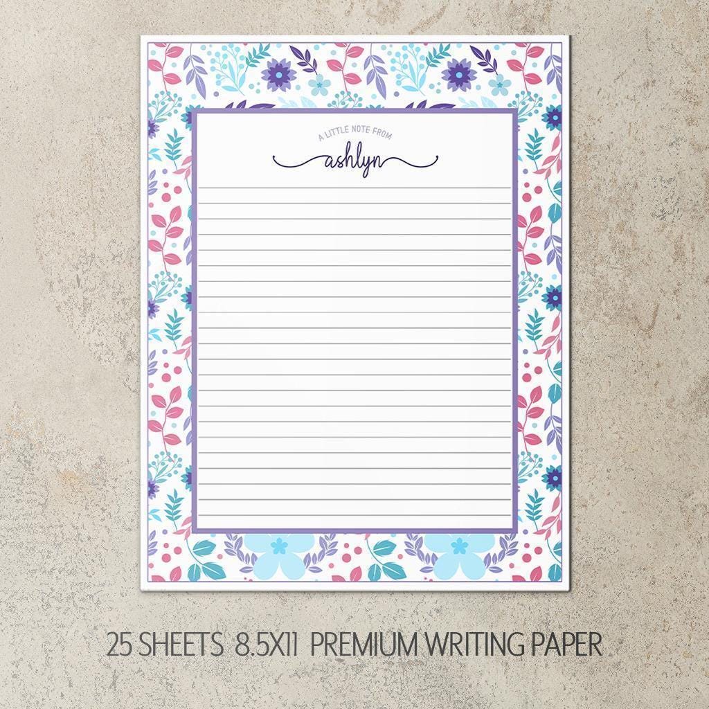 Personalized Stationery Set - Kids Letter Writing Kit with Floral Notebook & Pen