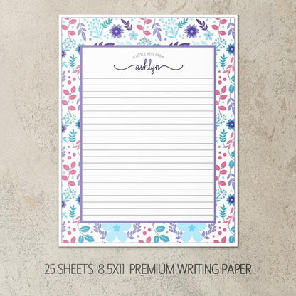 Personalized Stationery Set - Kids Letter Writing Kit with Floral Notebook & Pen