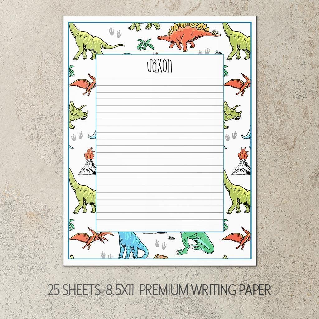 Boys Stationery Set – Personalized Dinosaur Notebook & Custom Writing Paper Kit
