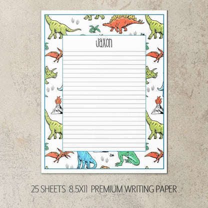 Boys Stationery Set – Personalized Dinosaur Notebook & Custom Writing Paper Kit