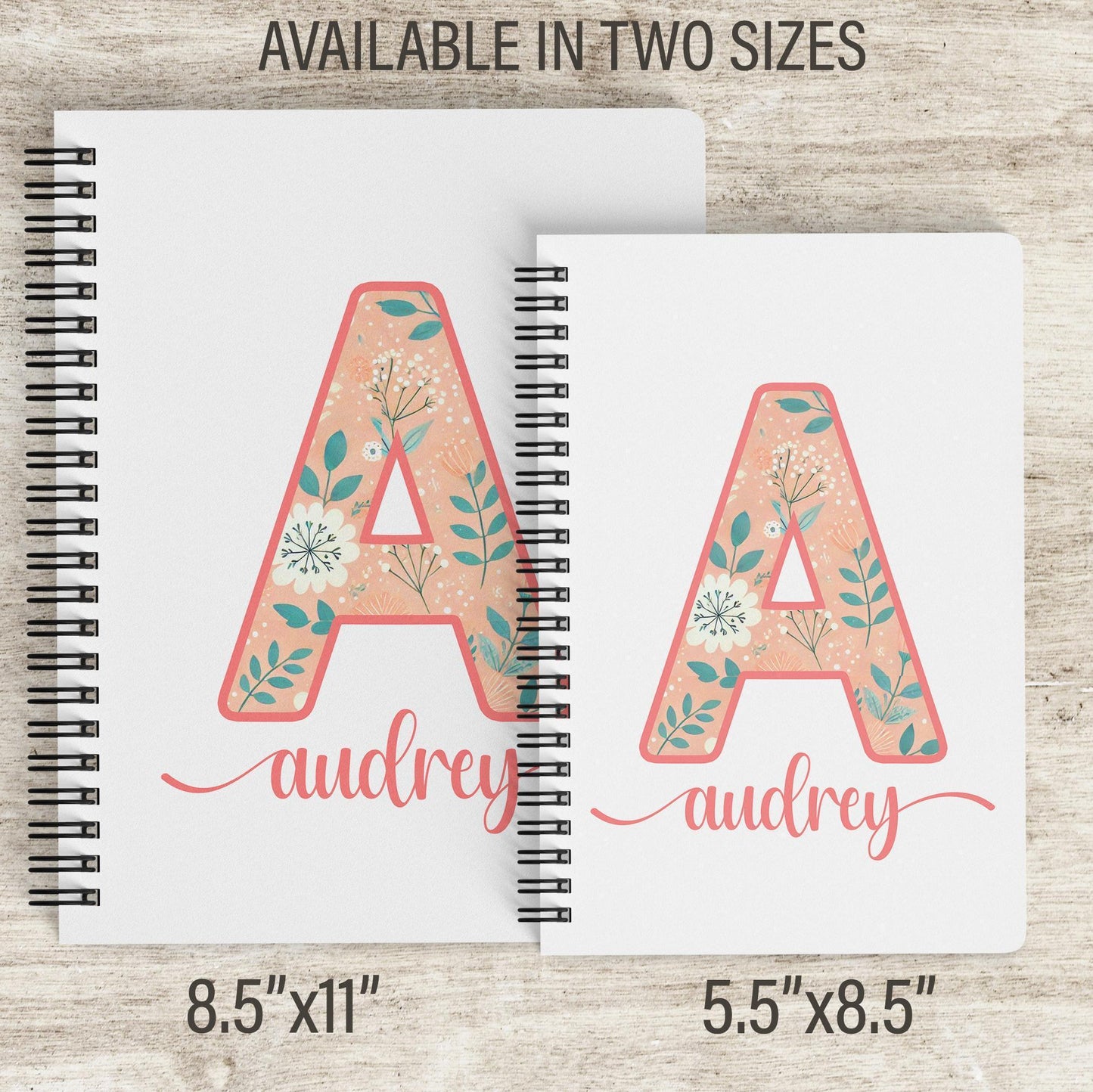 Personalized Womens Notebook - Custom Monogram Journal With Coral Teal Floral Design