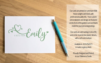 Personalized Note Cards - Custom Stationery Set with Heart Folded Thank You Cards & Envelopes