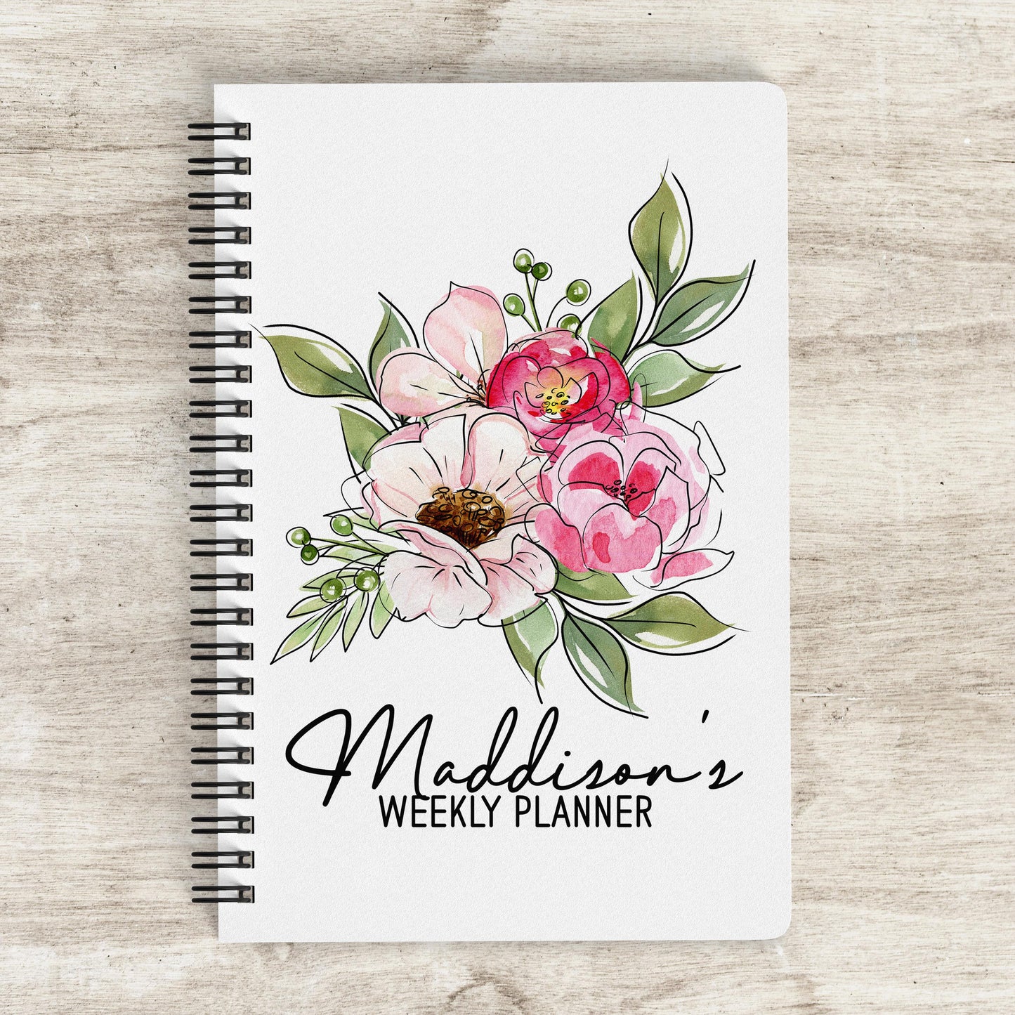 Personalized Weekly Planner | Boho Floral Spiral Bound Notebook With Name & Gift