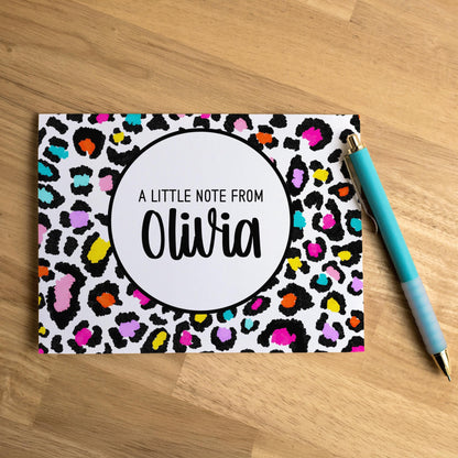 Personalized Note Cards – Rainbow Cheetah Animal Print Folded Stationery Set