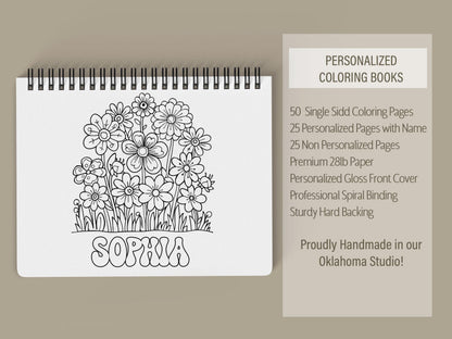 Personalized Flower Coloring Book - Custom Kids Spiral Bound Art Gift