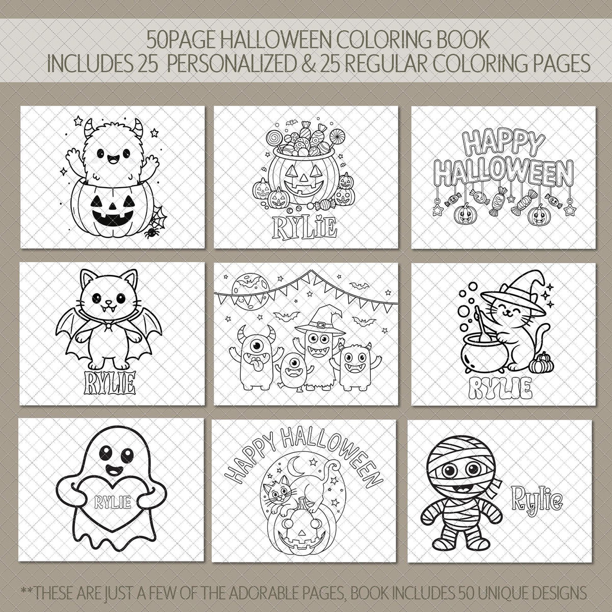 personalized halloween coloring book, Kid 11x8.5 Spiral 50pg Fun