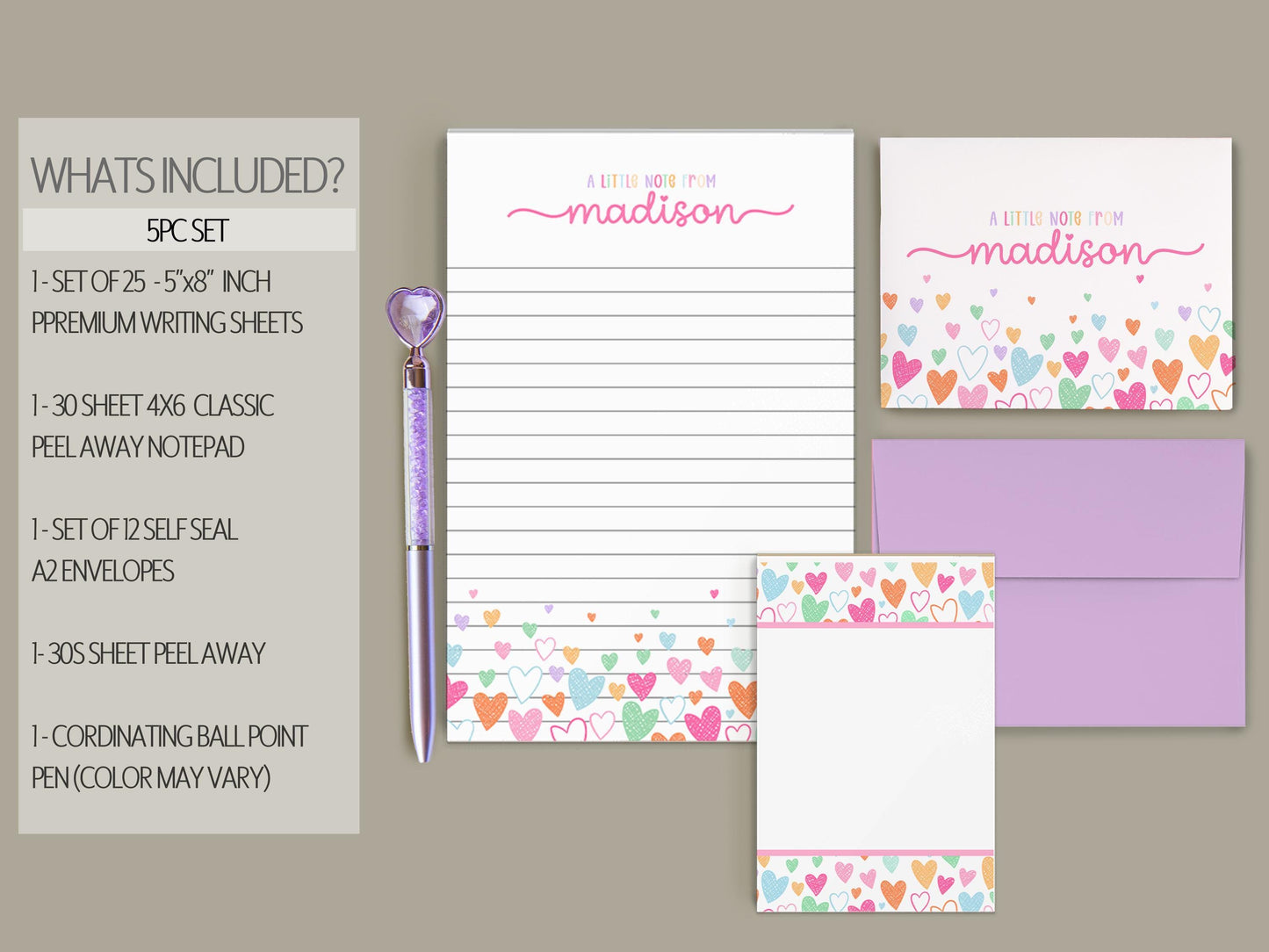 Personalized Stationery Set – Girls Letter Writing Sets with Glitter Pen & Notepad