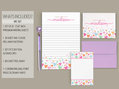 Personalized Stationery Set – Girls Letter Writing Sets with Glitter Pen & Notepad