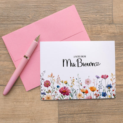 Personalized Note Cards – Wildflower Stationery Set of 10 Cards with Matching Envelopes