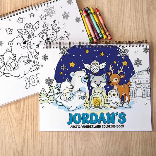 personalized coloring book, Arctic Winter 50-Pg Spiral Kids Gift