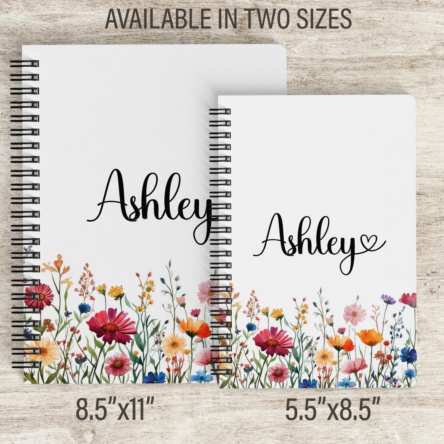 Personalized Girls Notebook - Custom Kids Notebooks | Wildflower Name Spiral Bound Journal