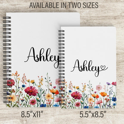 Personalized Girls Notebook - Custom Kids Notebooks | Wildflower Name Spiral Bound Journal