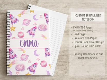 Girls Stationery Set - Personalized Kids Letter Writing Kit with Pink Astronaut Notebook & Space Rocket Paper