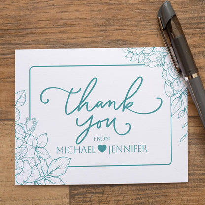 Personalized Wedding Thank You Cards – Floral Folded Cards with Matching Envelopes