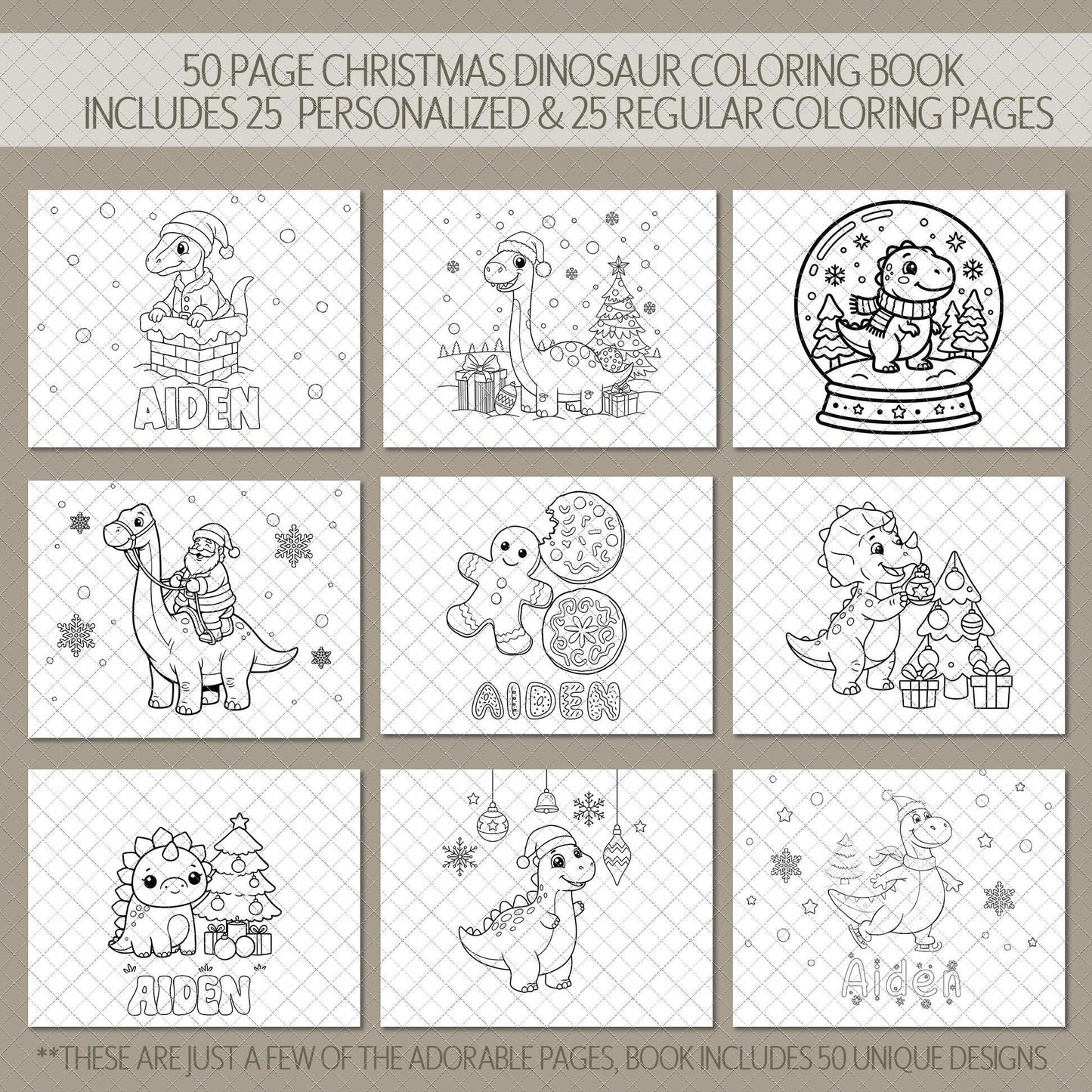 Personalized Christmas Coloring Book,Dinosaur Advent Calendar Fun