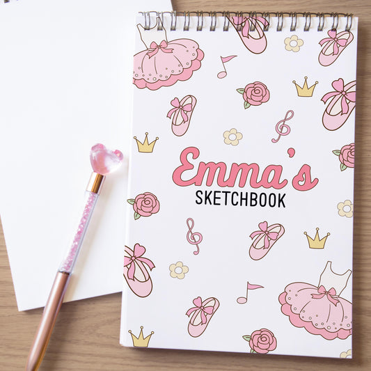 Girls Personalized Sketchbook - Custom Drawing Pad With Name | Spiral Bound Art Book