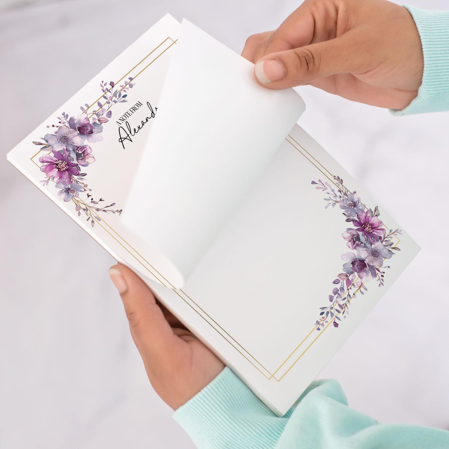 Personalized Notepad – Custom Floral Notepad With Purple Floral Design & Hard Cardboard Backing