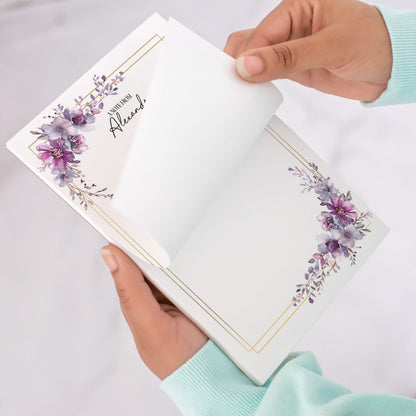 Personalized Notepad – Custom Floral Notepad With Purple Floral Design & Hard Cardboard Backing