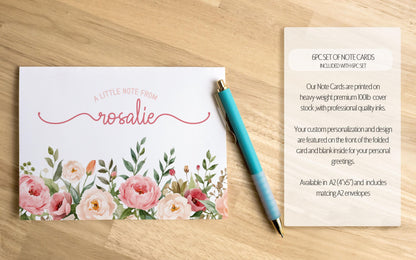 Personalized Stationery Set - Pink Rose Floral Writing Paper & Envelopes Gift
