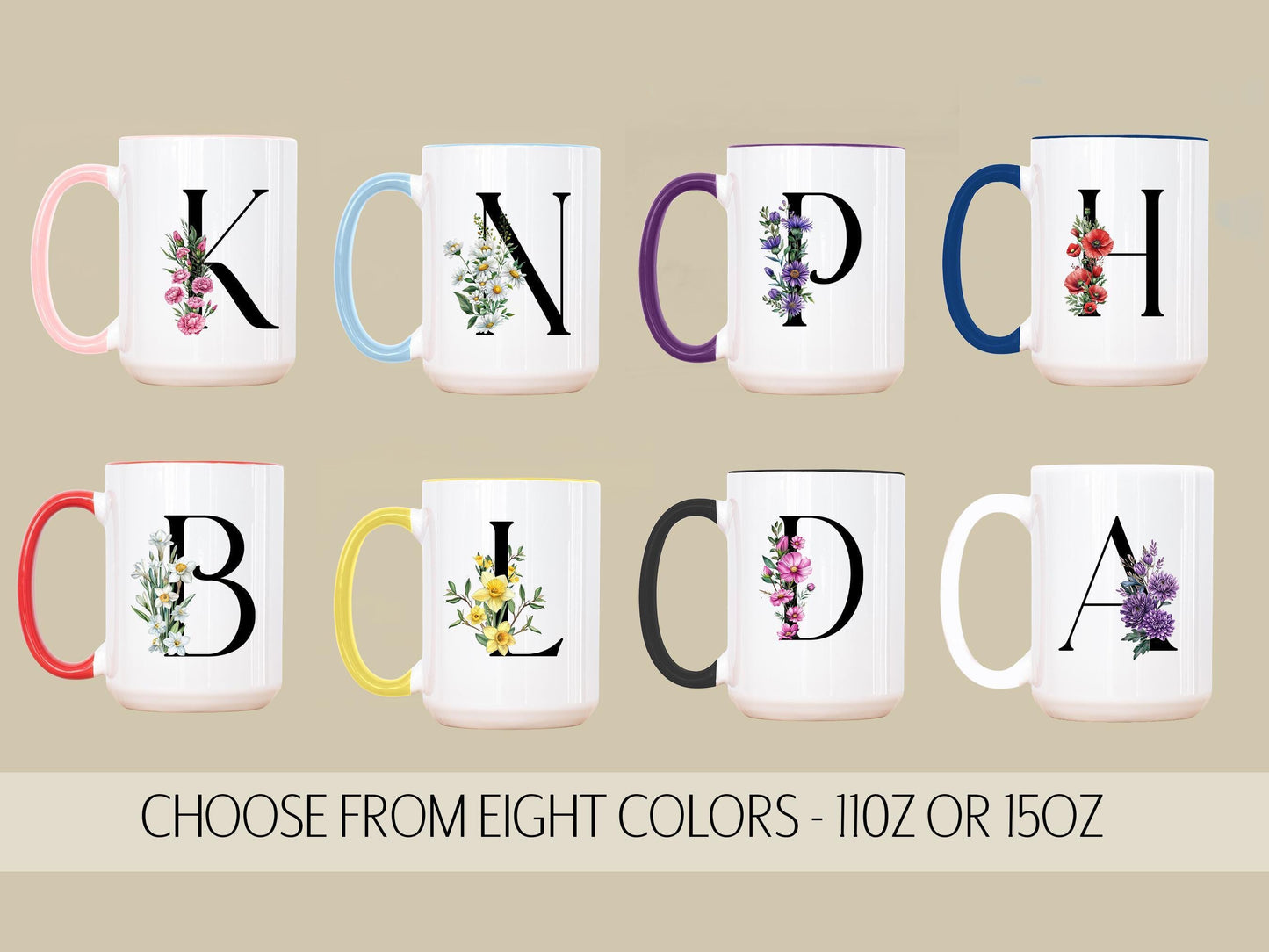 Custom Birth Flower Mug - Personalized Monogram Initial Coffee Cup | Birth Month Gift