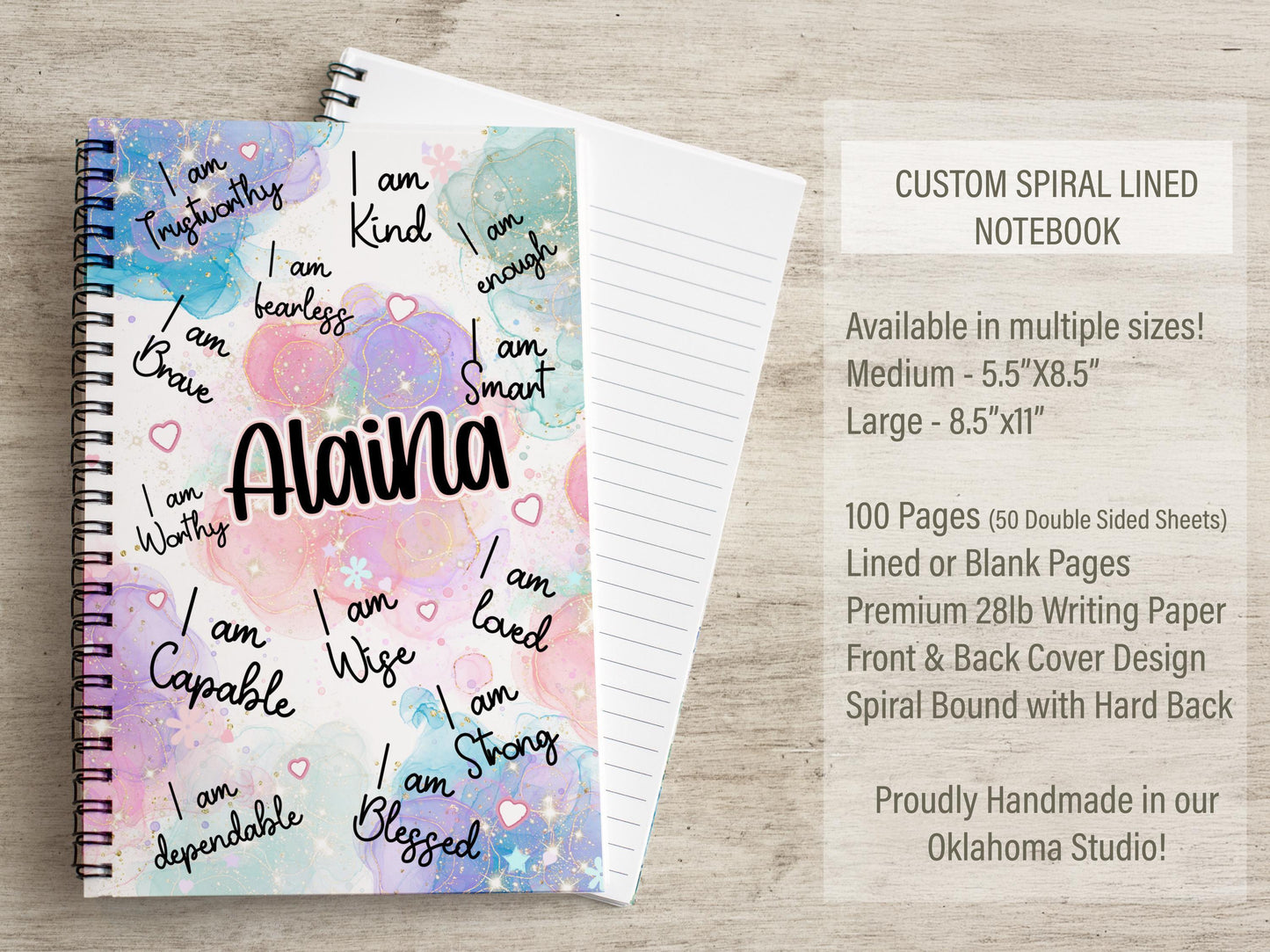 Personalized Girls Notebook - Spiral Bound Journal With Positive Affirmations & Gratitude