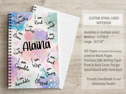 Personalized Girls Notebook - Spiral Bound Journal With Positive Affirmations & Gratitude