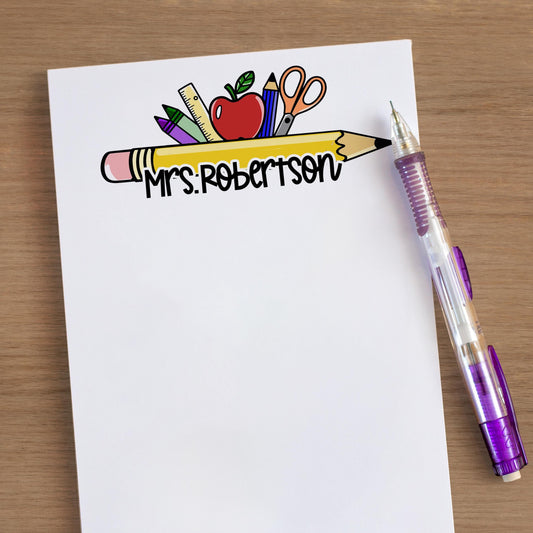 Personalized Teacher Notepad - Custom Name Stationery | Classroom Notepads, Teacher Pencil Notes