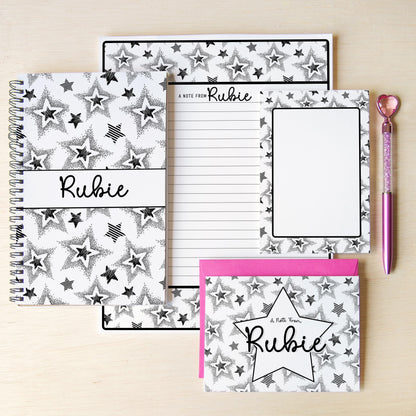 Personalized Stationery Set - Girls Star Letter Writing Paper & Notecard Envelopes