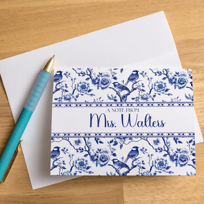 Personalized Note Cards – Blue Bird Chinoiserie Folded Thank You Cards Set