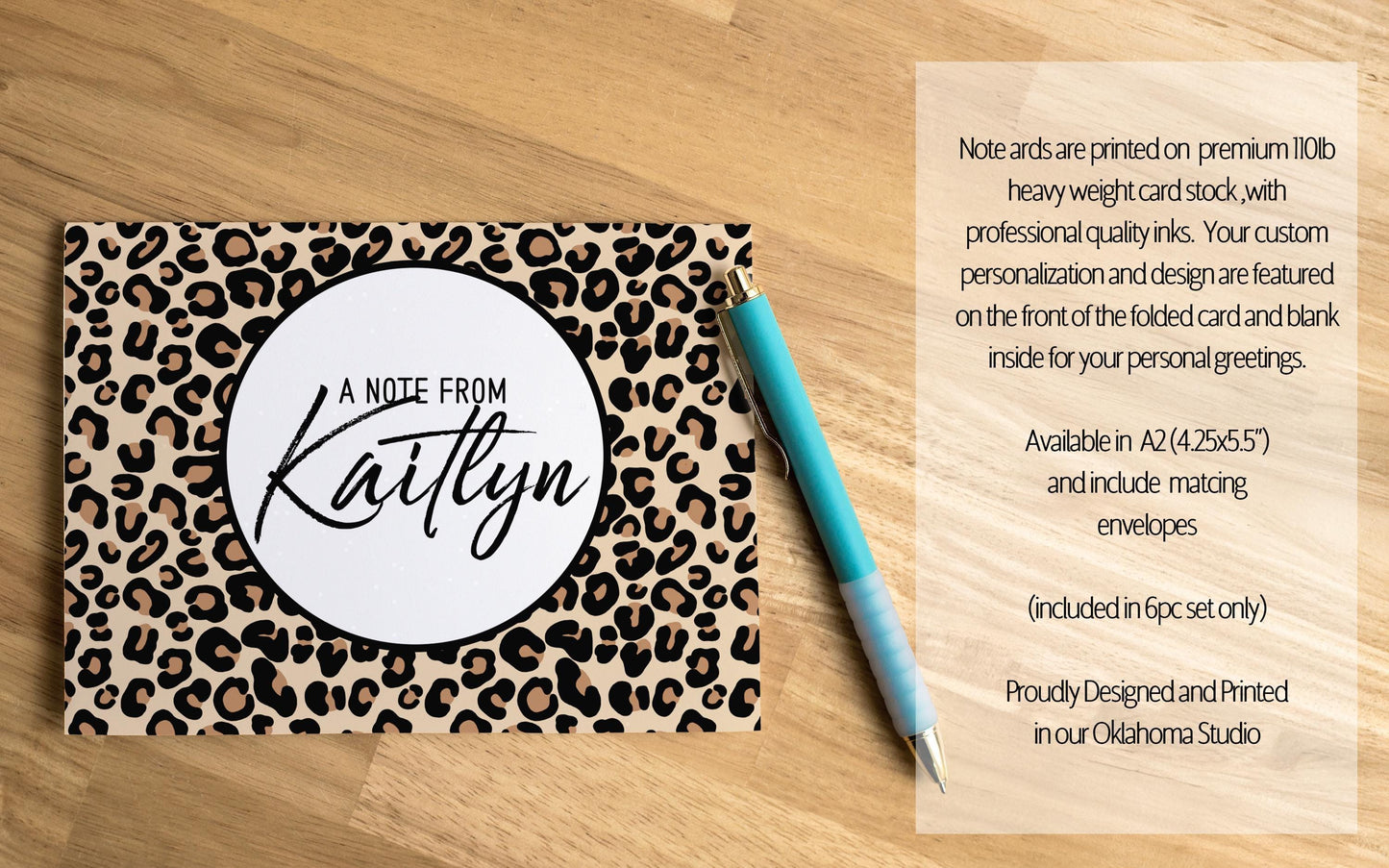 Personalized Stationery Set - Leopard Print Writing Paper & Notecards Gift