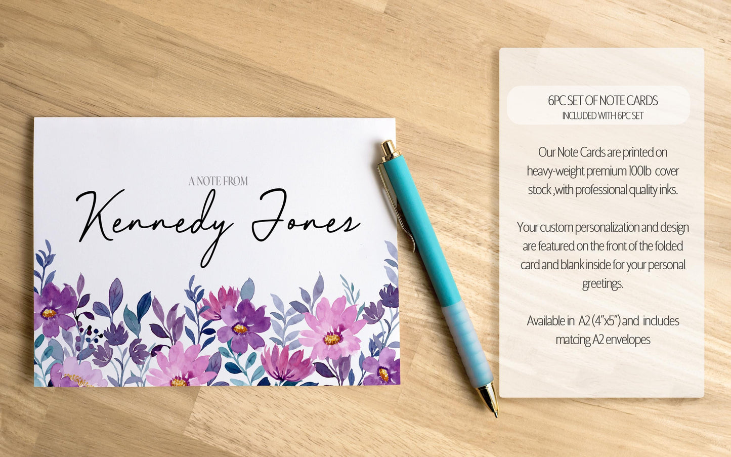 Personalized Stationery Set – Floral Writing Paper Envelopes & Notecards with Pen Gift