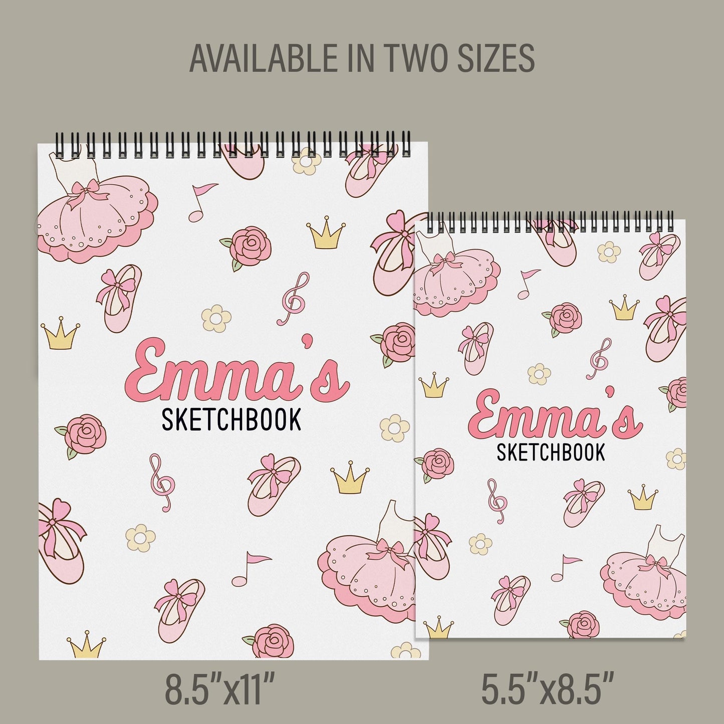 Girls Personalized Sketchbook - Custom Drawing Pad With Name | Spiral Bound Art Book