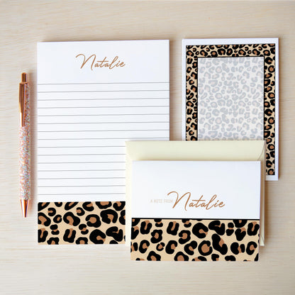 Personalized Stationery Set - Leopard Print Letter Writing Set with Premium Paper & Envelopes