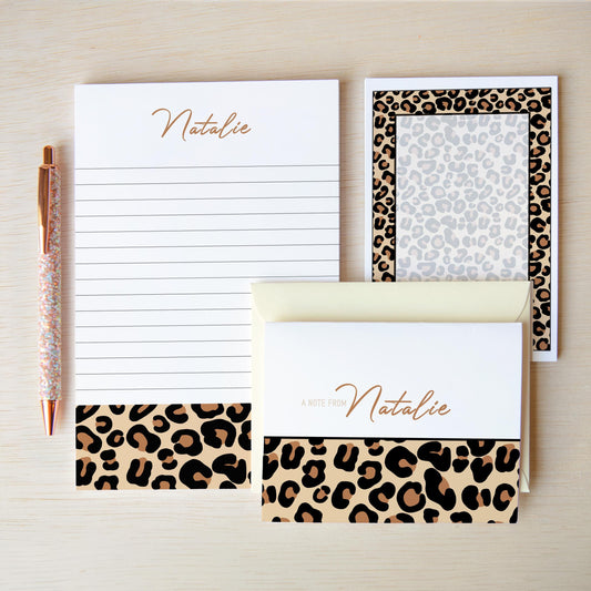 Personalized Stationery Set - Leopard Print Letter Writing Set with Premium Paper & Envelopes