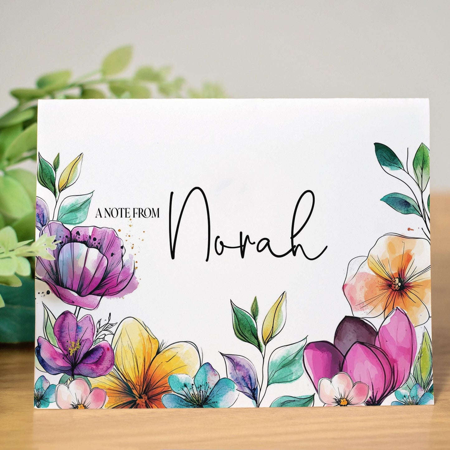 Personalized Note Cards – Wildflower Stationery Set with Custom Name, Envelopes
