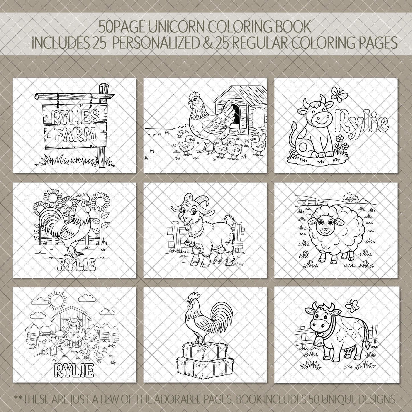 Personalized Farm Coloring Book – Custom Kids Coloring Book With Name & 50 Pages