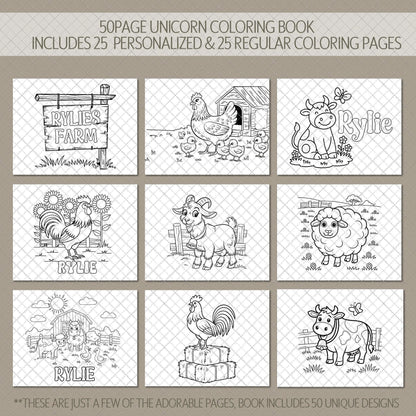 Personalized Farm Coloring Book – Custom Kids Coloring Book With Name & 50 Pages