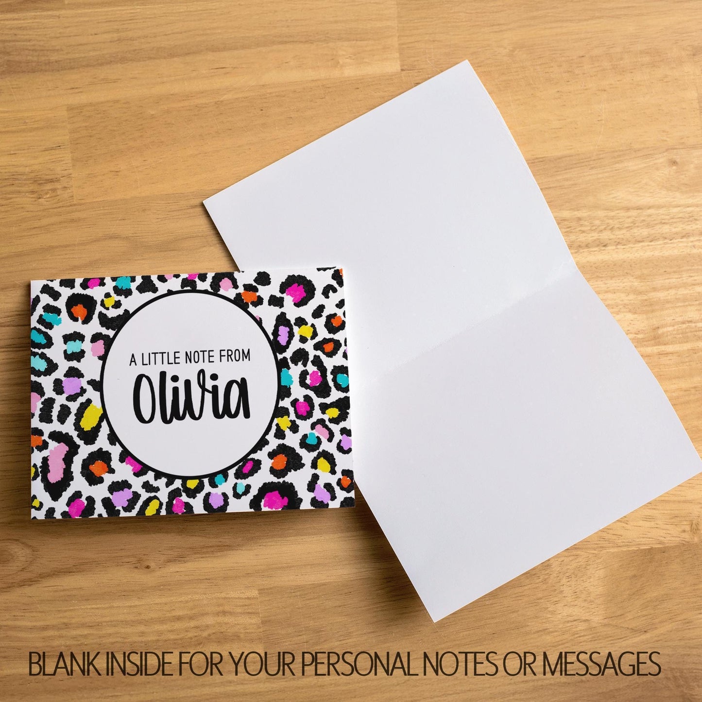 Personalized Note Cards – Rainbow Cheetah Animal Print Folded Stationery Set