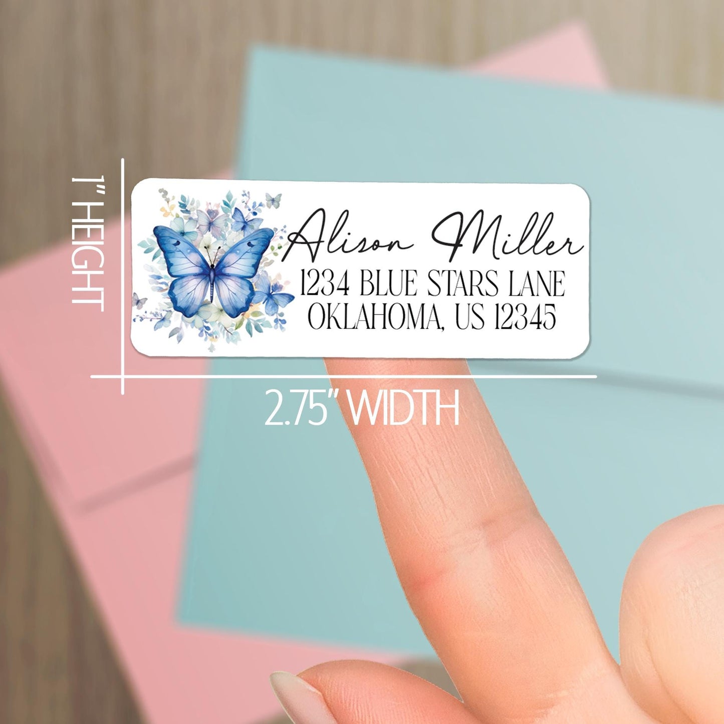 Custom Return Address Labels - Blue Butterfly Floral Personalized Stickers