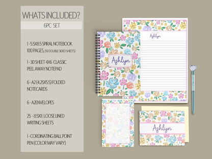 Personalized Stationery Set – Kids Letter Writing Kit With Notebook, Pen & Envelopes