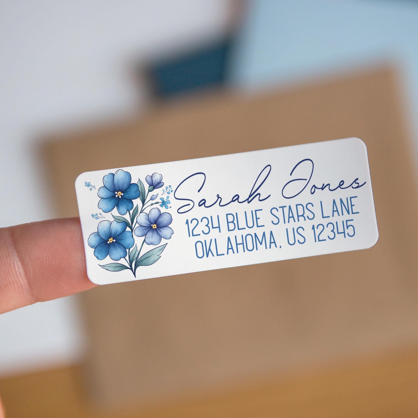 Custom Return Address Labels | Blue Floral Address Stickers, Repositionable & Water Resistant