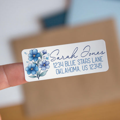 Custom Return Address Labels | Blue Floral Address Stickers, Repositionable & Water Resistant