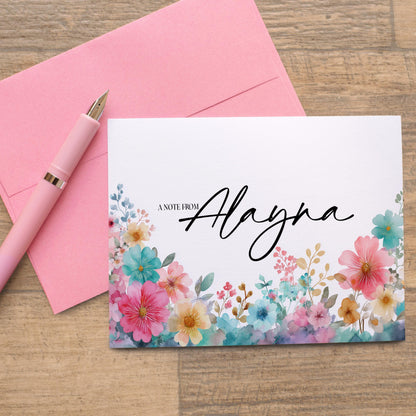 Personalized Note Cards - Wildflower Stationery Set with Custom Envelopes & Thank You Cards