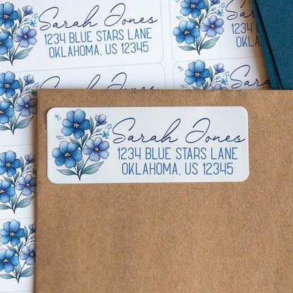 Custom Return Address Labels | Blue Floral Address Stickers, Repositionable & Water Resistant