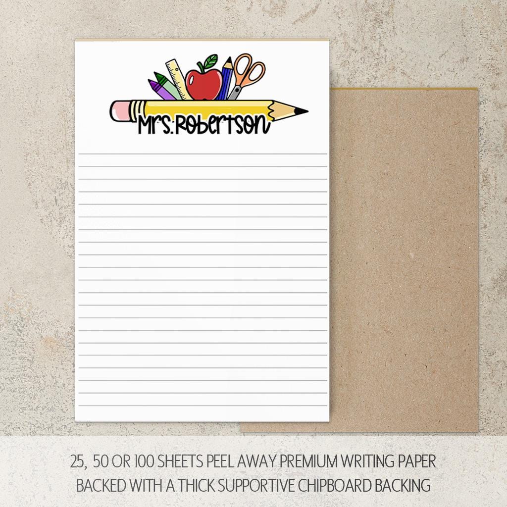 Personalized Teacher Notepad - Custom Name Stationery | Classroom Notepads, Teacher Pencil Notes