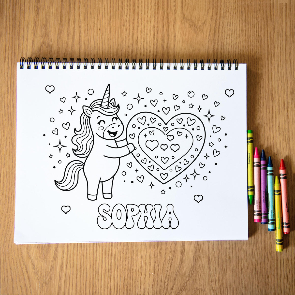 Personalized Coloring Book, Girls Hearts, 50 Pages, 11x8.5 Spiral
