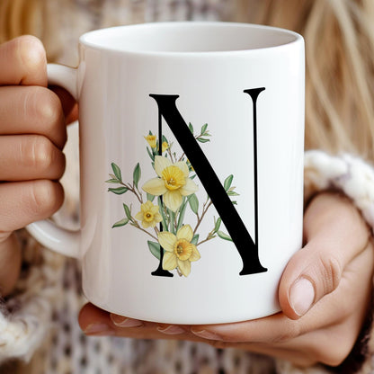 Custom Birth Flower Mug - Personalized Monogram Initial Coffee Cup | Birth Month Gift
